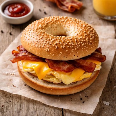 Bacon egg and cheese on a bagel