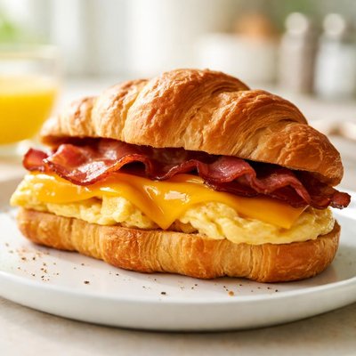 Bacon egg and cheese on a croissant