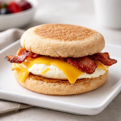 Bacon egg and cheese on a lite english muffin