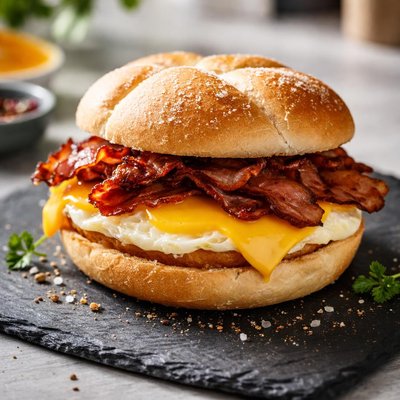 Bacon egg and cheese on a roll