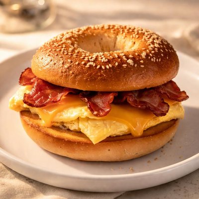Bacon egg and cheese on bagel