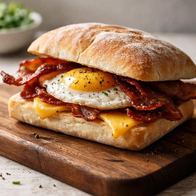 Bacon egg and cheese on ciabatta
