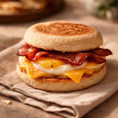 Bacon egg and cheese on english muffin