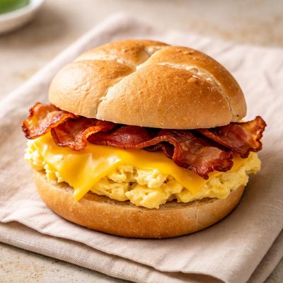 Bacon egg and cheese sandwich on a roll