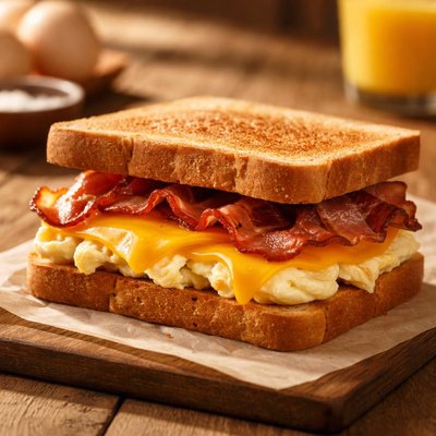 Bacon egg and cheese sandwich on wheat bread