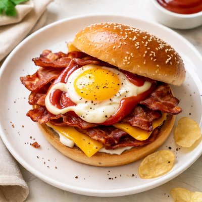 Bacon egg and cheese with ketchup and mayo