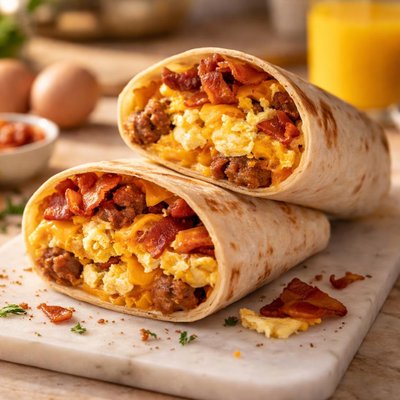 Bacon egg sausage and cheddar wrap
