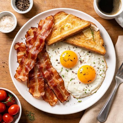 Bacon eggs toast