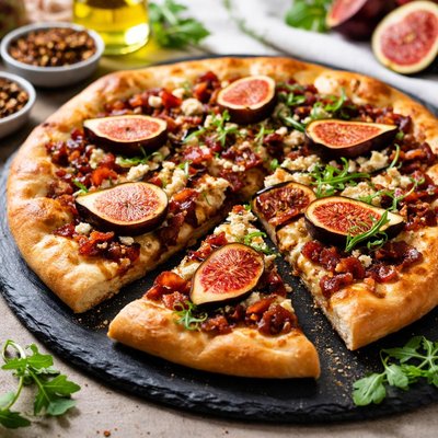 Bacon fig jam pizza