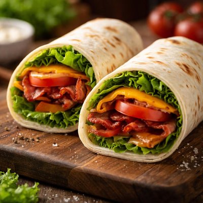 Bacon lettuce cheese tomato wrap
