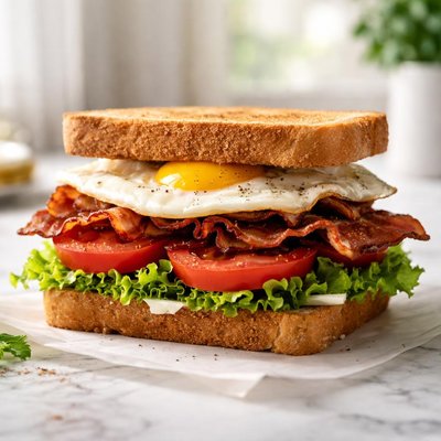 Bacon lettuce tomato egg sandwich