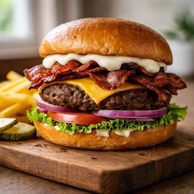 Bacon mayonnaise cheeseburger