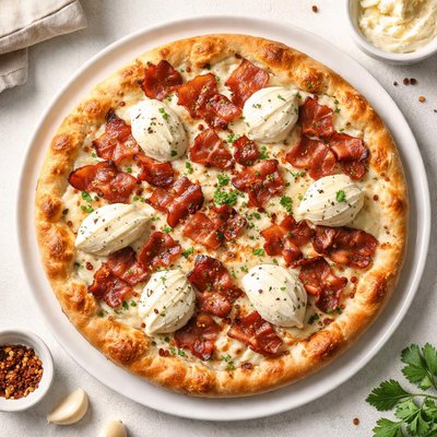 Bacon pizza with philadelphia cheese