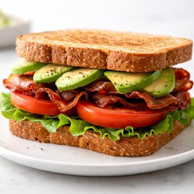 Bacon tomato avocado sandwich on wheat