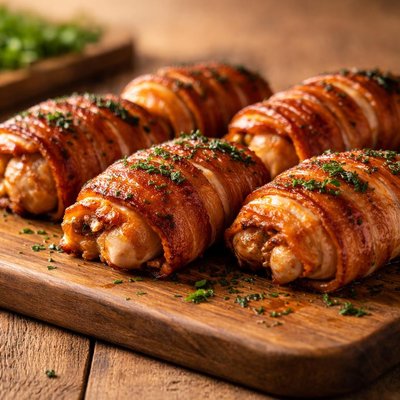 Bacon wrapped chicken thigh