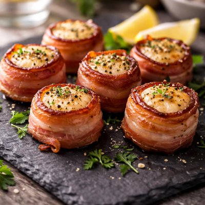 Bacon wrapped large scallops