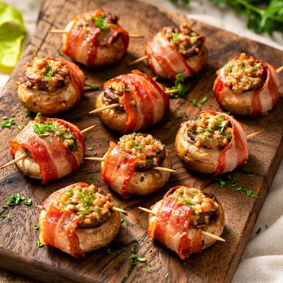 Bacon wrapped mushrooms