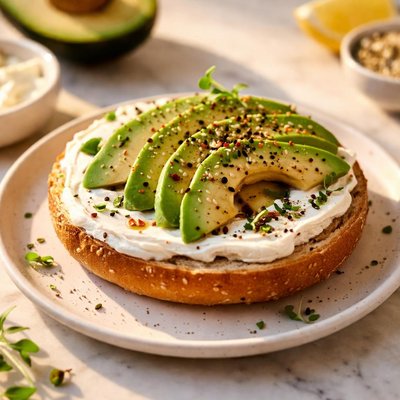 Bagel cream cheese avocado
