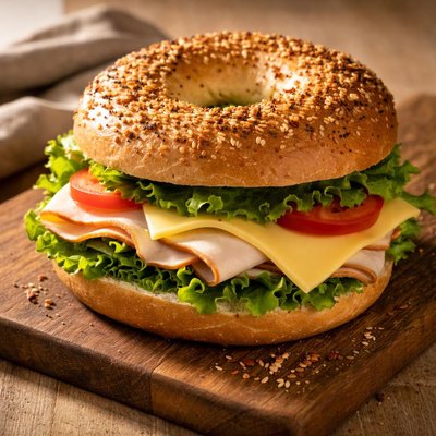 Bagel sandwich with cheese and salad