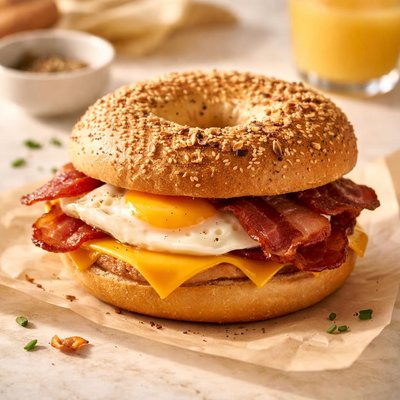 Bagel sandwich with egg and bacon