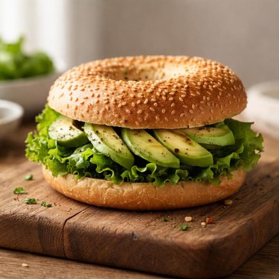 Bagel with avocado and lettuce
