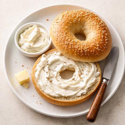 Bagel with butter and cream cheese