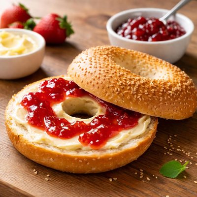Bagel with butter and jam
