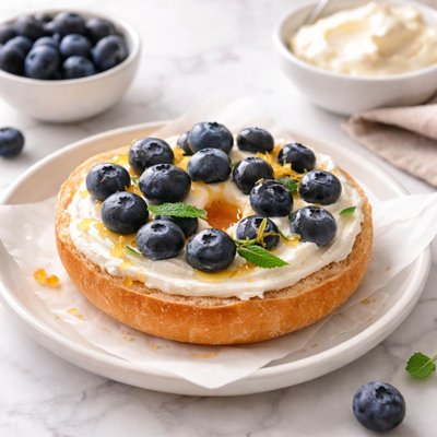 Bagel with cream cheese and blueberries