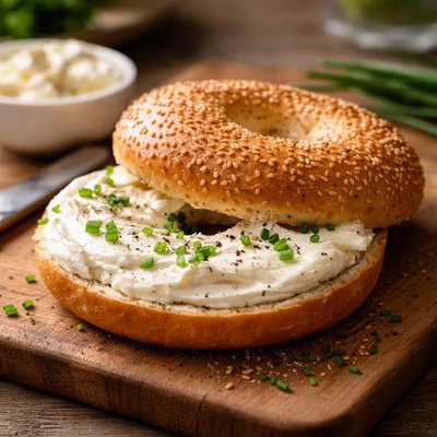 Bagel with cream cheese and chives