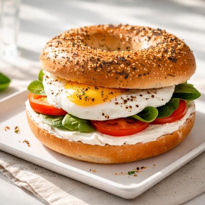 Bagel with cream cheese and egg