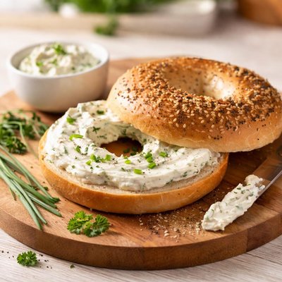 Bagel with cream cheese and herbs