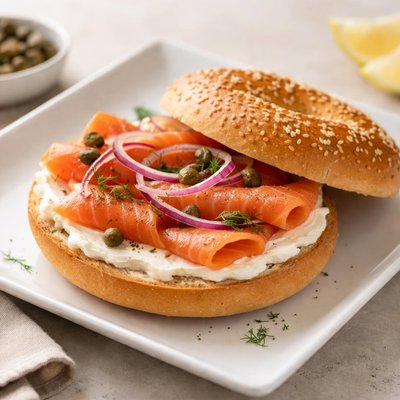 Bagel with cream cheese and lox