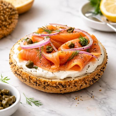 Bagel with cream cheese and salmon