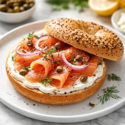 Bagel with cream cheese and smoked salmon