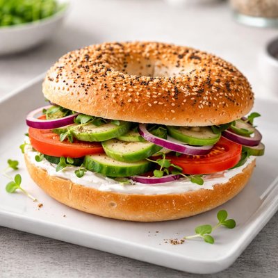 Bagel with cream cheese and vegetables