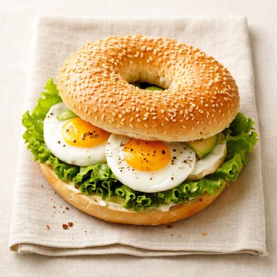 Bagel with egg and lettuce
