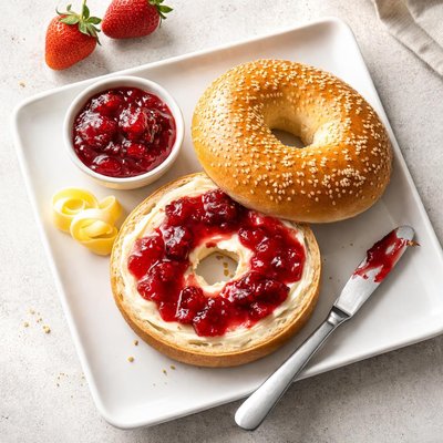 Bagel with jam and butter