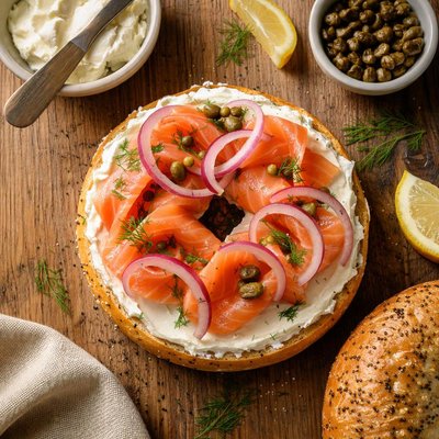 Bagel with lox and cream cheese