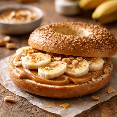 Bagel with peanut butter and bananas