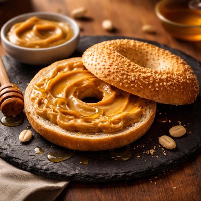 Bagel with peanut butter and honey