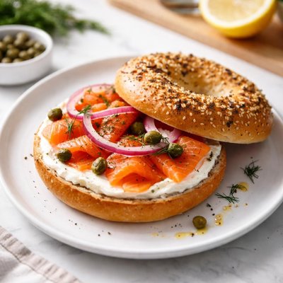 Bagel with salmon and cream cheese