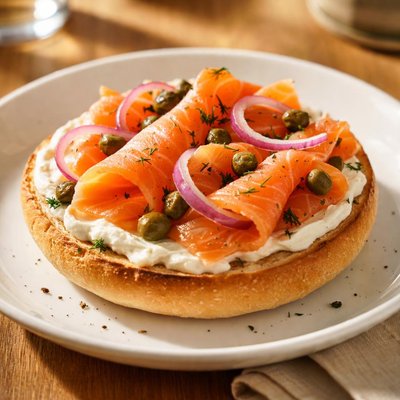 Bagel with smoked salmon and capers