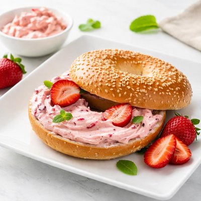 Bagel with strawberry cream cheese