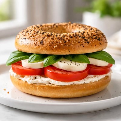 Bagel with tomato and cheese