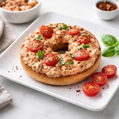 Bagel with tomato spread