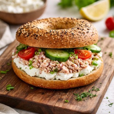 Bagel with tuna and cottage cheese