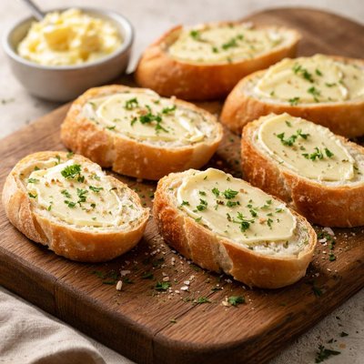 Baguette slices with butter