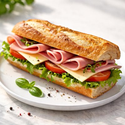 Baguette with ham and cheese