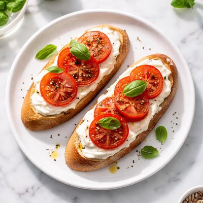 Baguette with labneh and tomato