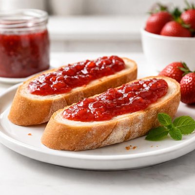 Baguette with strawberry jam